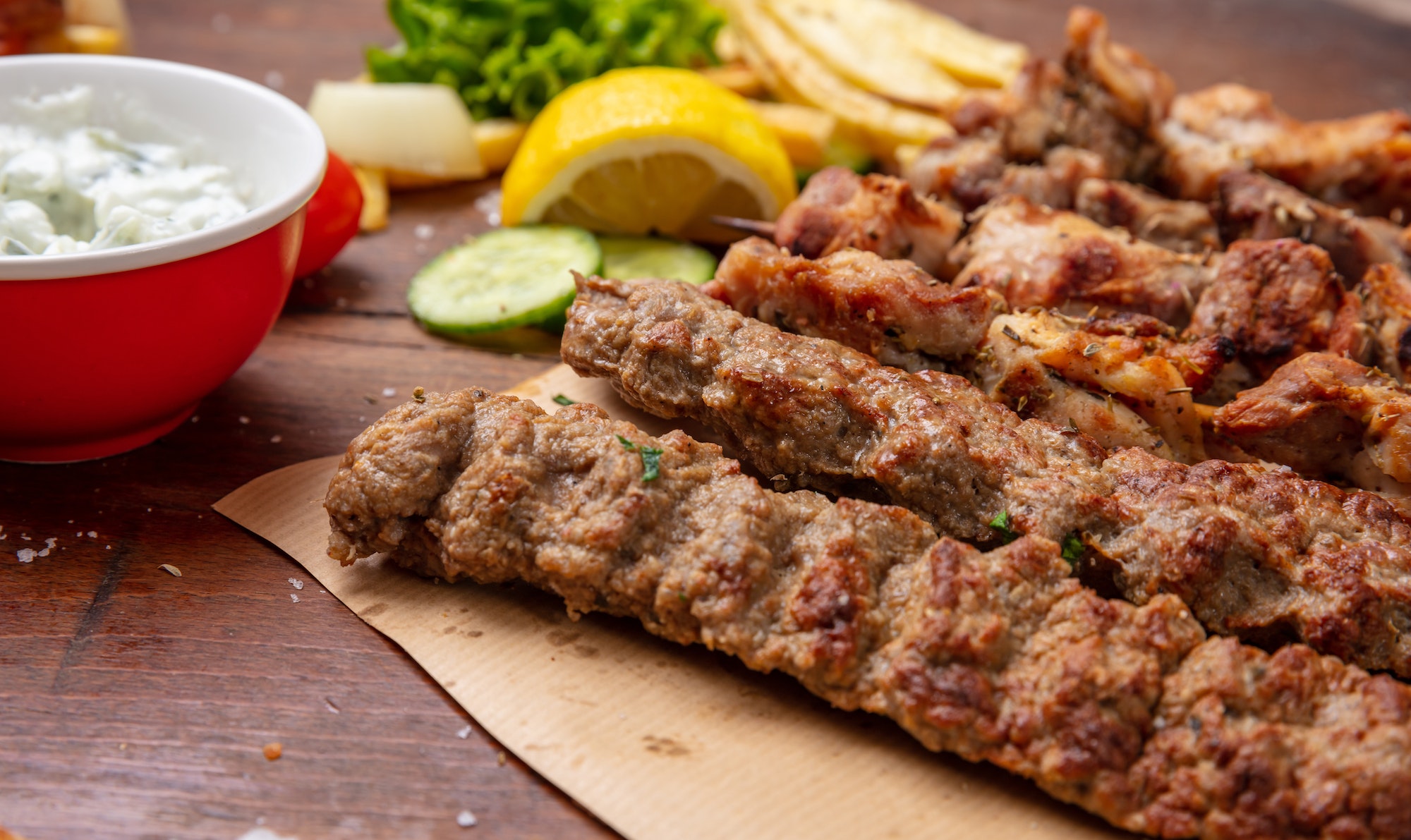 Kebab, traditional turkish, greek meat food on pita bread