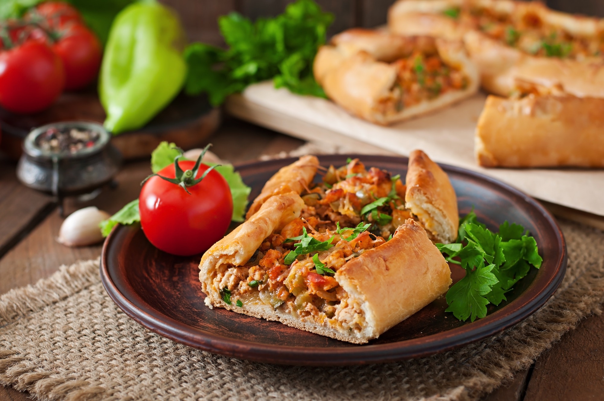 Turkish pide traditional food with beef and vegetables